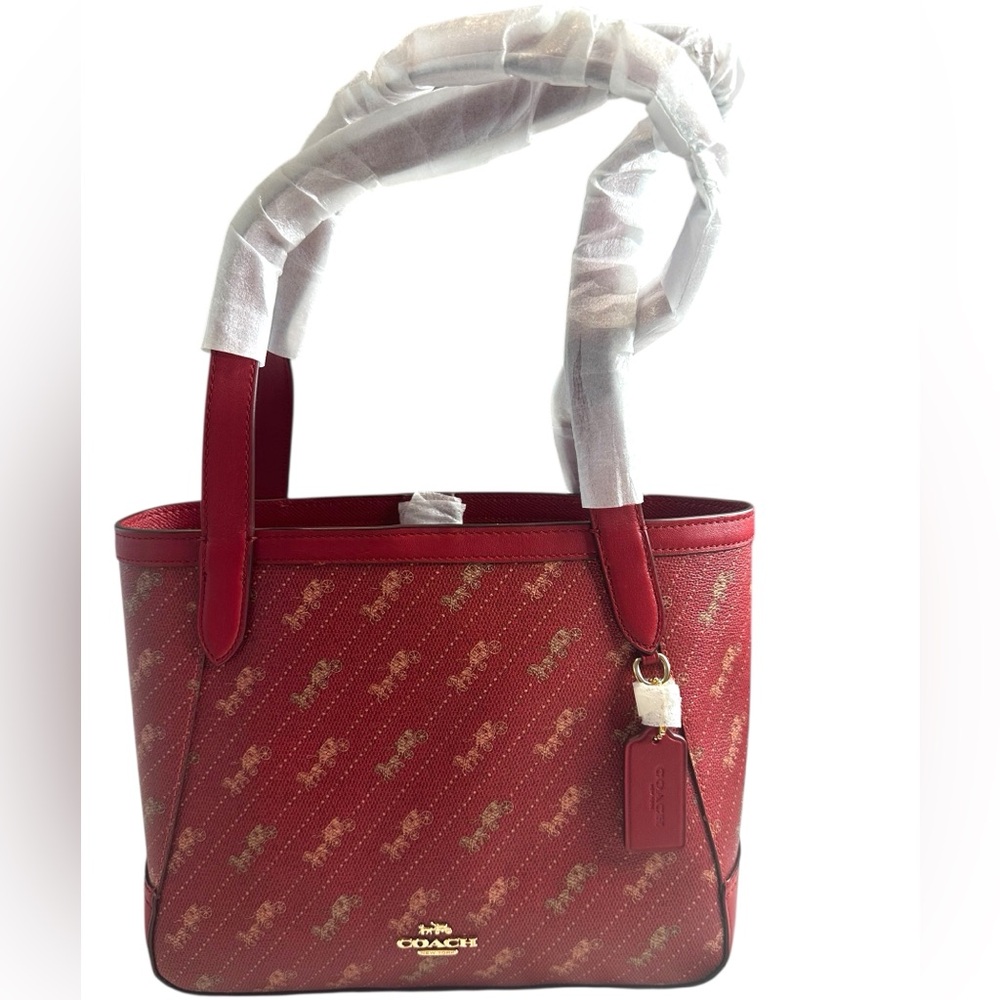 Coach Red Horse and Carriage Tote Bag with Monogram Pattern- Like New